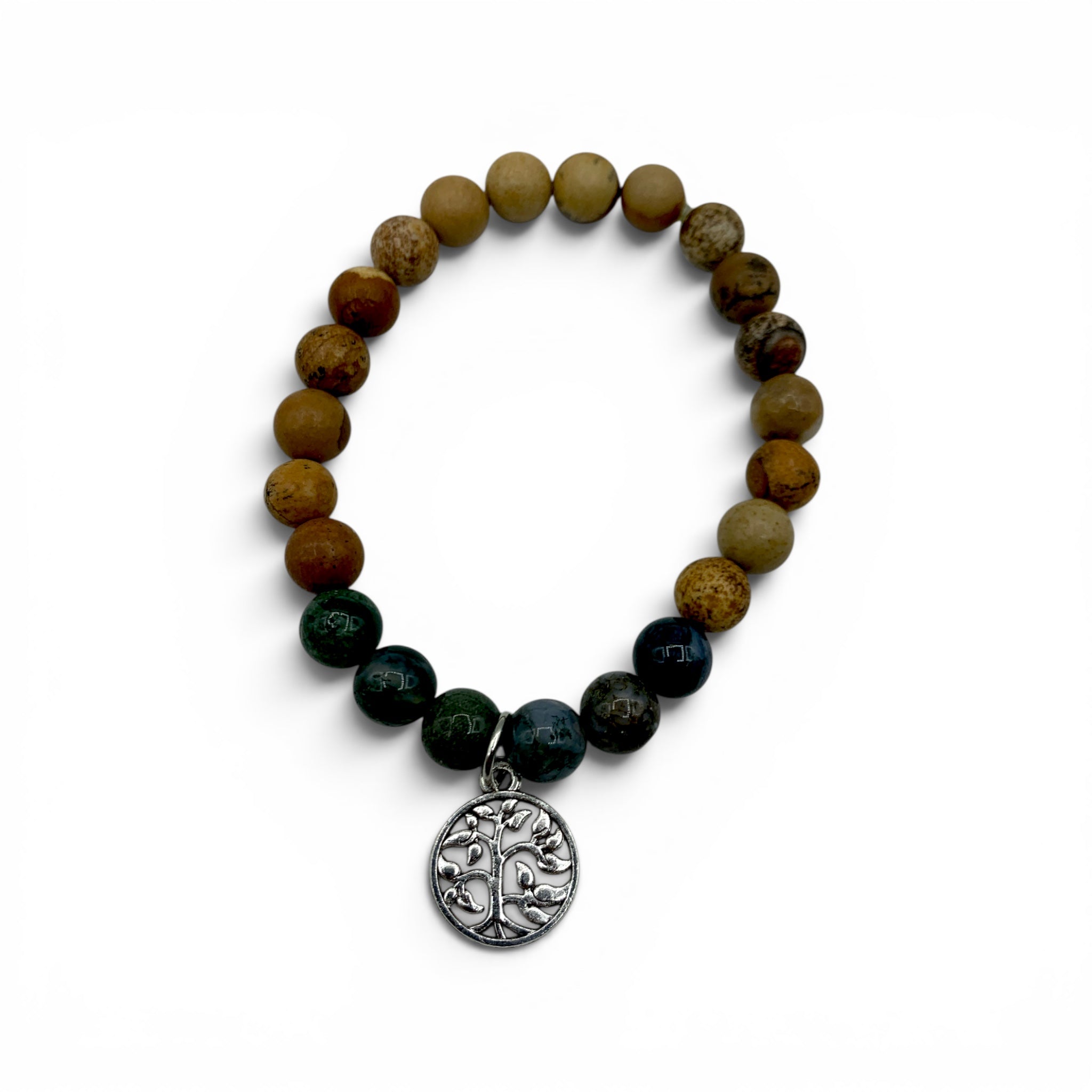 Bracelet - Jasper Picture and Ocean with Tree of Life Charm